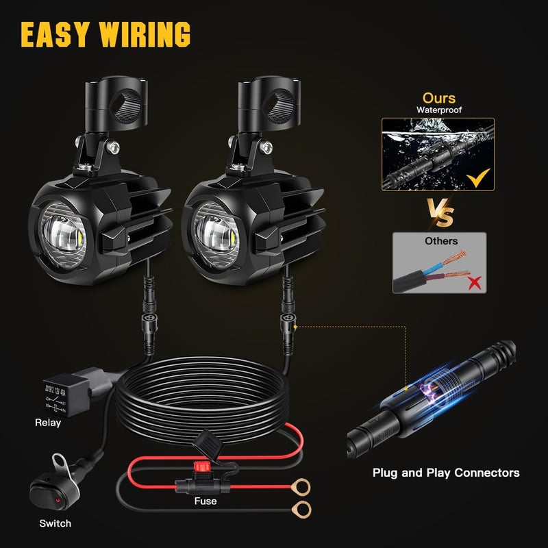 LEDOPPO Motorcycle Auxiliary Lights LED Kit 70W Round Driving Fog Light White with Mount Brackets Wire Harness Switch Waterproof for R1200gs ADV Adventure Touring Sport Cruiser Streetbike ATV UTV - Image 3